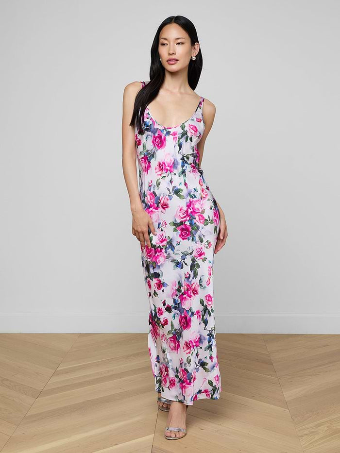 L'Agence Akiya Tank Dress in Pink Multi Water Rose