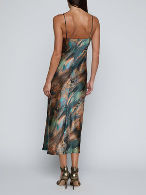 L'Agence Seridie Slip Dress in Teal Mix Feather