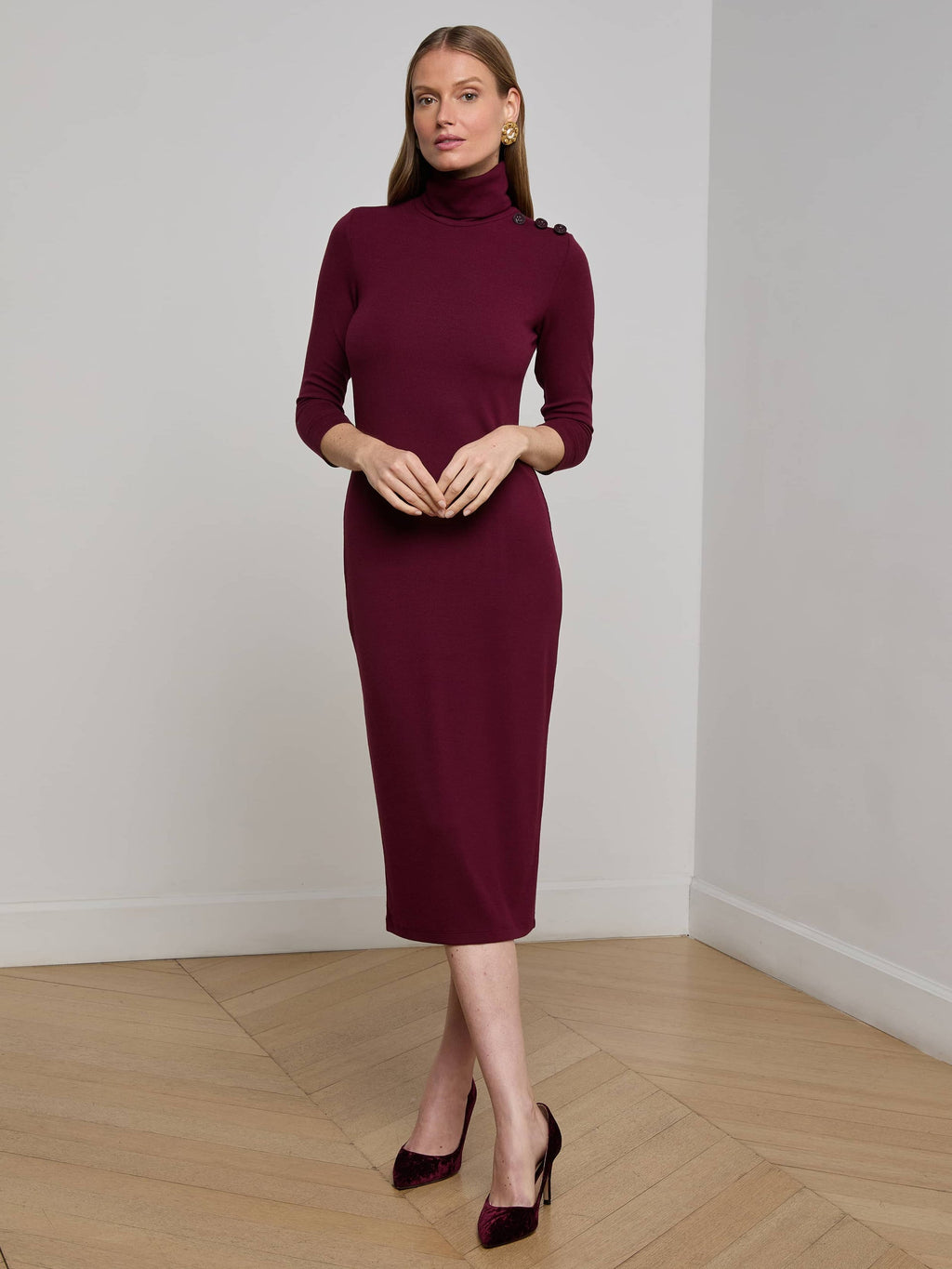 L'Agence Voletta Turtleneck Midi Dress in Merlot