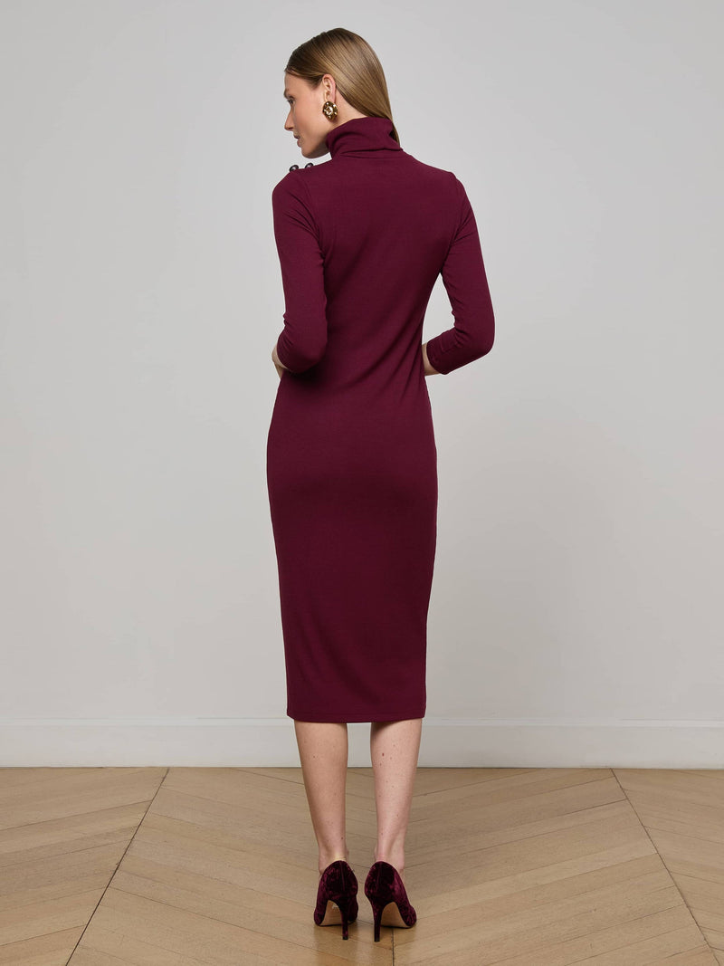 L'Agence Voletta Turtleneck Midi Dress in Merlot