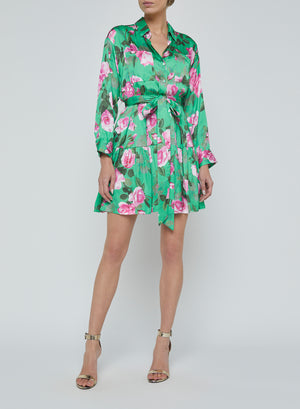 L'Agence Virlen Tiered Shirt Dress in Green Multi Santa Fe