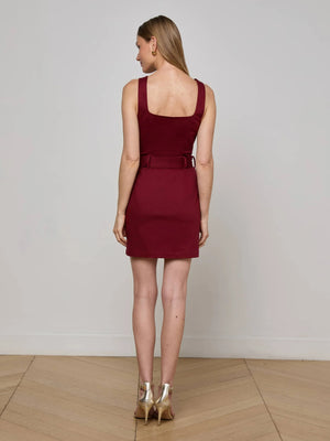 L'Agence Midy Button Front Midi Dress in Black Cherry