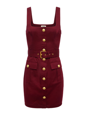 L'Agence Midy Button Front Midi Dress in Black Cherry