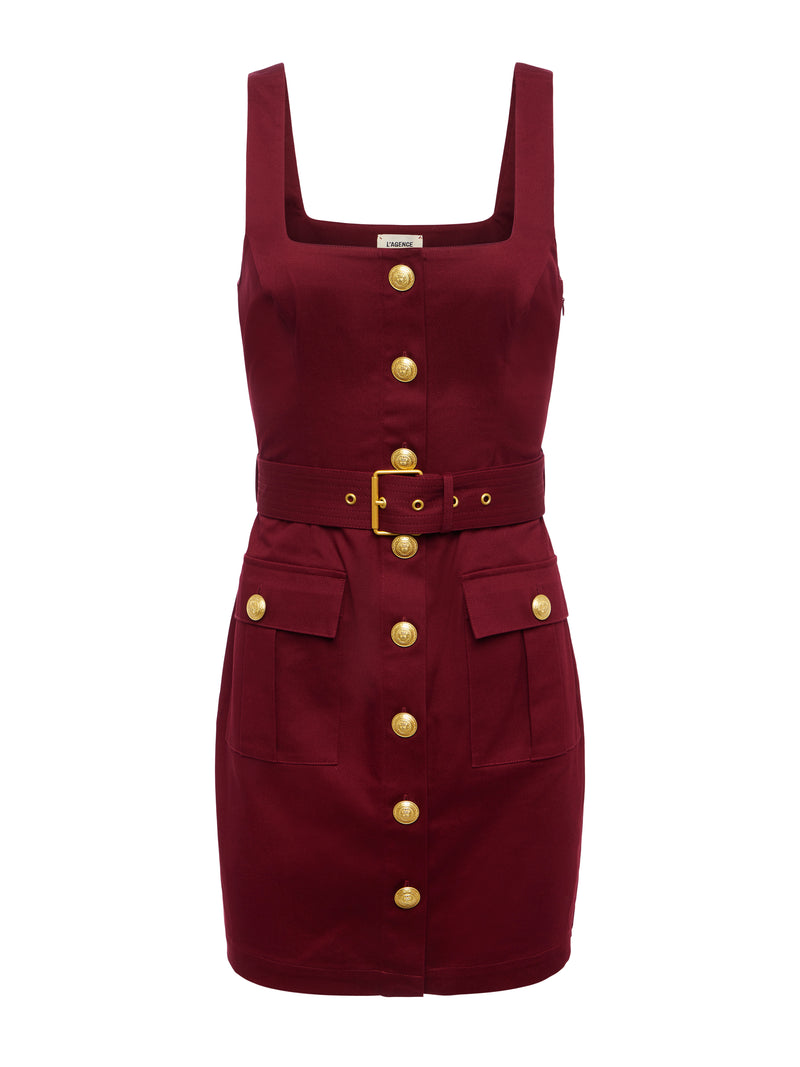 L'Agence Midy Button Front Midi Dress in Black Cherry
