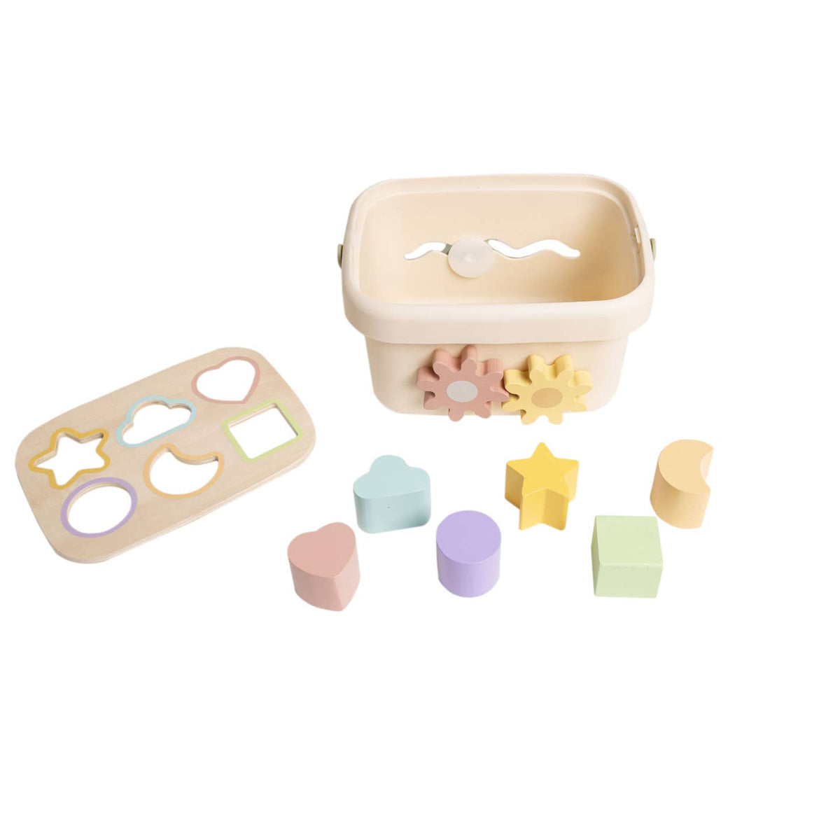 Pearhead Montessori Wooden Shape Sorter Basket