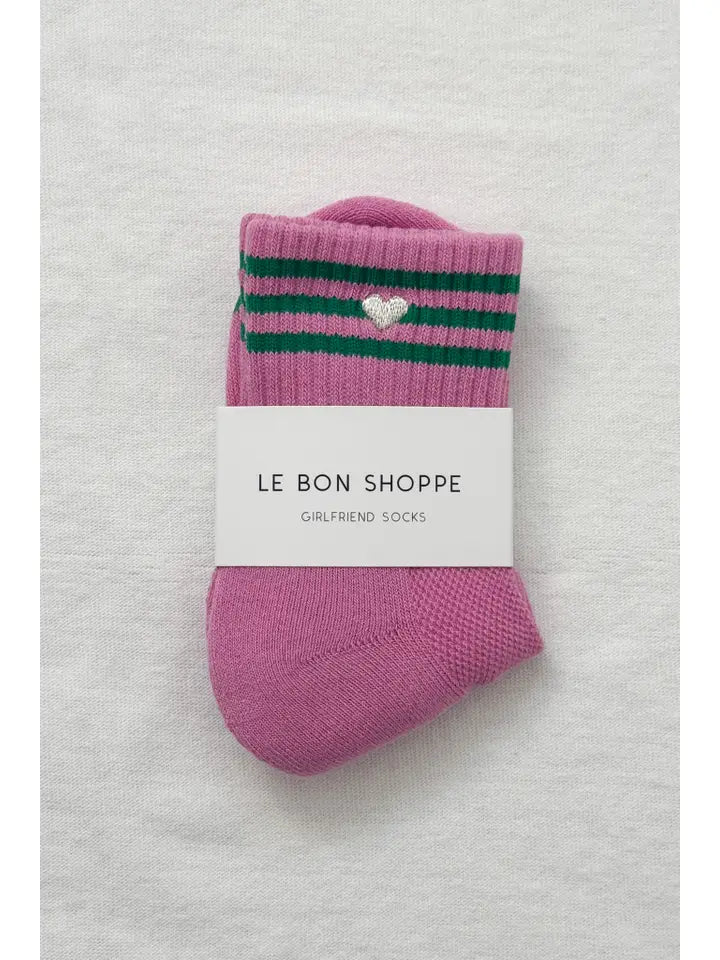 Le Bon Shoppe Embroidered Girlfriend Socks in Rose Pink Heart