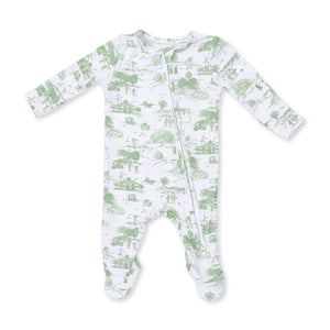 Angel Dear 2 Way Zipper Footie in Green Golf Toile