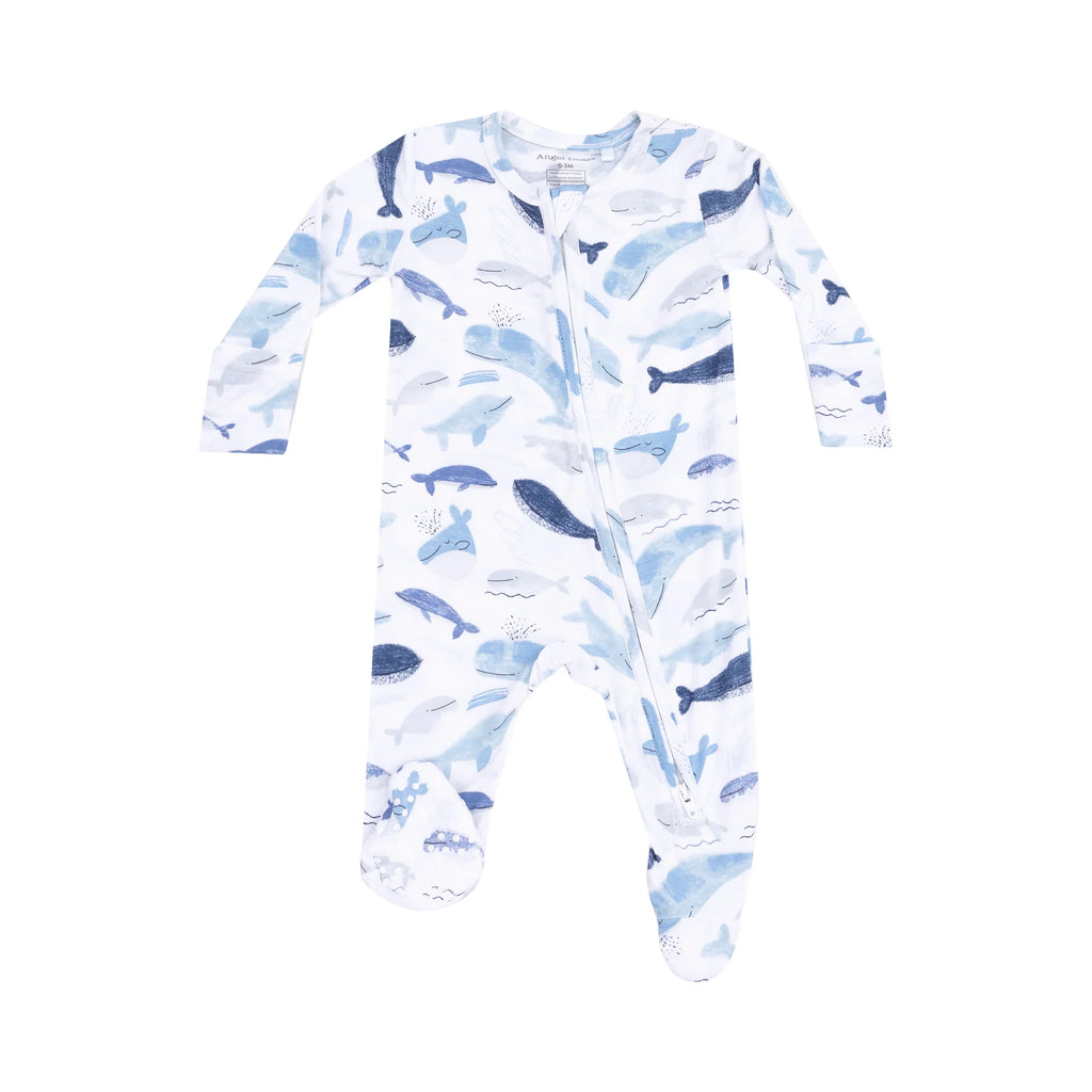Angel Dear 2 Way Zipper Footie in Blue Whales