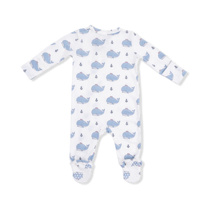 Angel Dear 2 Way Zipper Footie in Bubbly Sailor Whales Blue