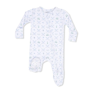 Angel Dear 2 Way Zipper Footie in Golf Trellis Blue