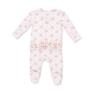 Angel Dear 2 Way Zipper Ruffle Back Footie in Rosebow Lattice