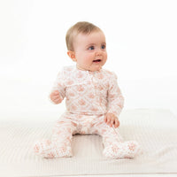 Angel Dear 2 Way Zipper Ruffle Back Footie in Rosebow Lattice