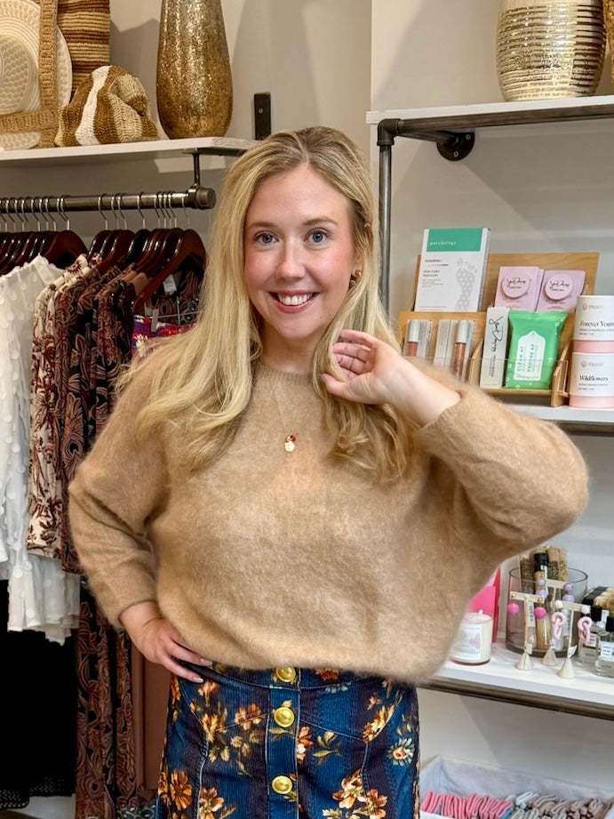 Colorush Brushed Ana Boat Neck Sweater in Sandstone