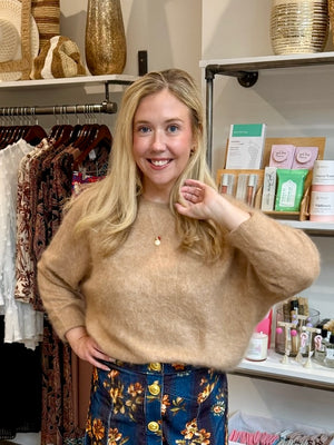 Colorush Brushed Ana Boat Neck Sweater in Sandstone