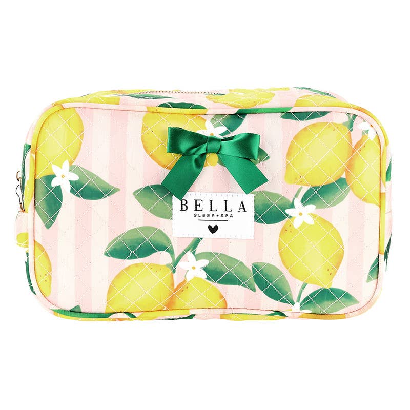 Bella Sleep Spa Quilted Cosmetic Bag in Pink Stripes + Lemons