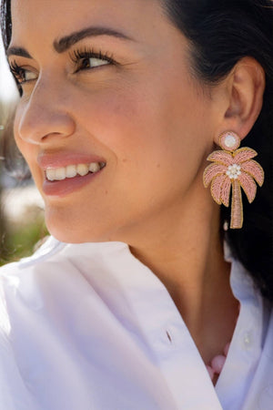Gaby & Grace  Pink Palm Tree Beaded Earrings