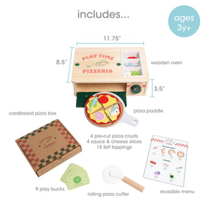 Pearhead Wooden Pizzeria Toy Set, 18-Piece Pizza Pretend Play Food