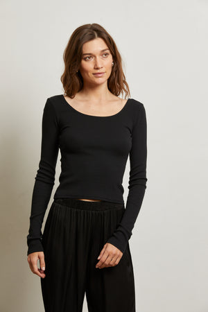 perfectwhitetee Anya Rib Long Sleeve in Black