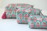 MYNAHbySmitha Quilted Travel Bag in Turquoise Bouquet Print -Assorted Sizes
