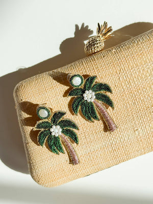 Gaby & Grace Green Palm Tree Beaded Earrings