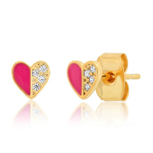 Tai Enamel Heart Studs with Pave Accent in Pink