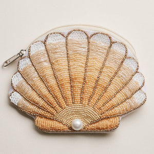 Frem Seashell Beaded Coin Purse with Pearl Accent