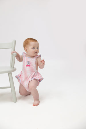 Angel Dear Ric Rac Ruffle Sunsuit in Cherry Stripe