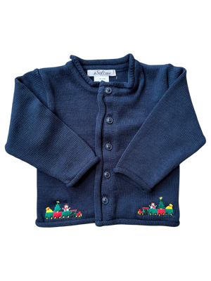 A Soft Idea Christmas Train Cardigan in Navy