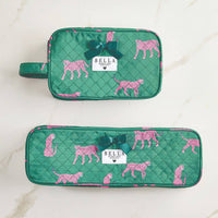 Bella Sleep Spa Quilted Cosmetic Bag in Green + Cheetahs