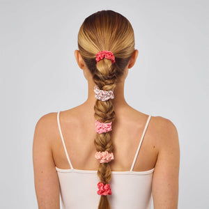 KITSCH Ruched Satin Scrunchies 5pc Set in Cherry Blossom