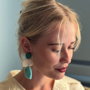 Michael Nash Jewelry Puzzle Resin Green Multi Triple Drop Earrings