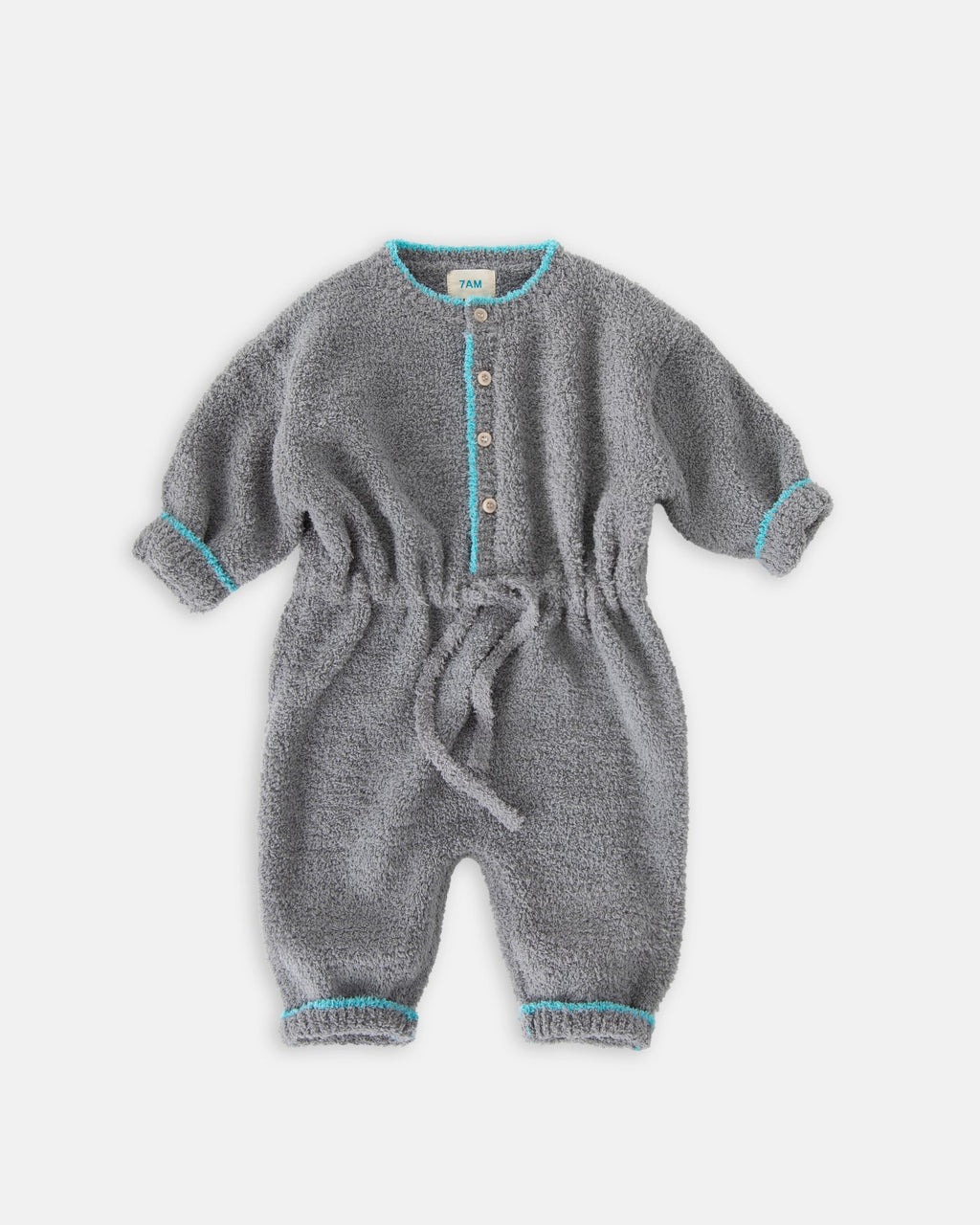 7AM Enfant Boxy Long Sleeve Fuzzy Romper in Gris
