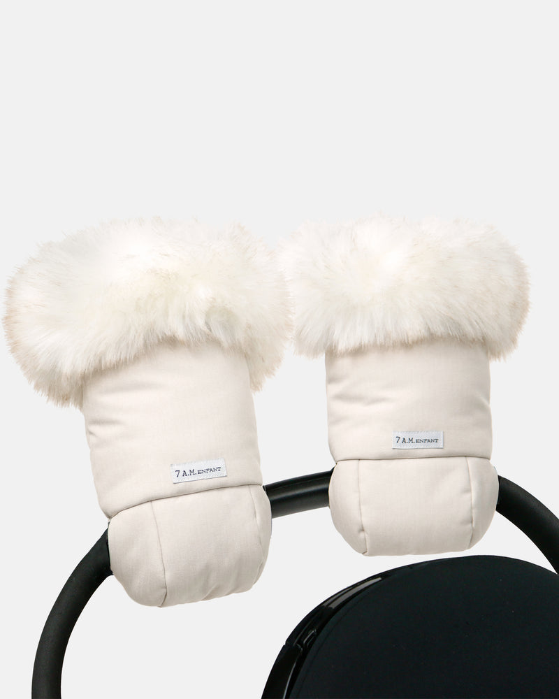 7AM Enfant Tundra Plush Warmmuffs in Heather Beige/White Faux Fur