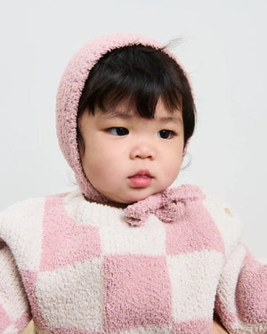7AM Enfant Boxy Fuzzy Sweater in Ash Rose Checkers