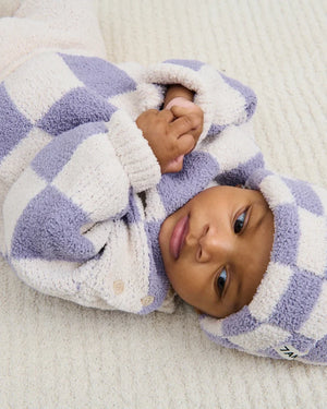 7am Enfant Fuzzy Checkered Ribbed Beanie in Ecru/Taro