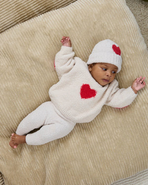 7AM Enfant Fuzzy Heart Beanie in Crimson