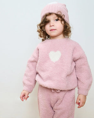 7AM Enfant Fuzzy Heart Beanie in Ash Rose