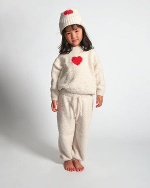 7AM Enfant Fuzzy Heart Beanie in Crimson
