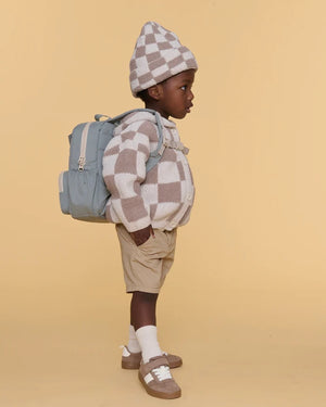 7am Enfant Fuzzy Checkered Ribbed Beanie in Ecru/Taupe