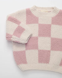 7AM Enfant Boxy Fuzzy Sweater in Ash Rose Checkers