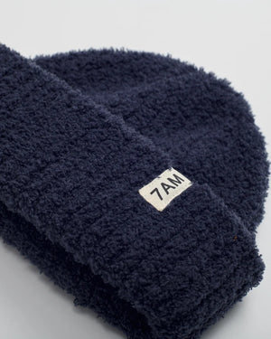 7am Enfant Fuzzy Ribbed Beanie in Navy