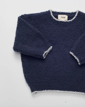 7AM Enfant Boxy Fuzzy Sweater in Navy