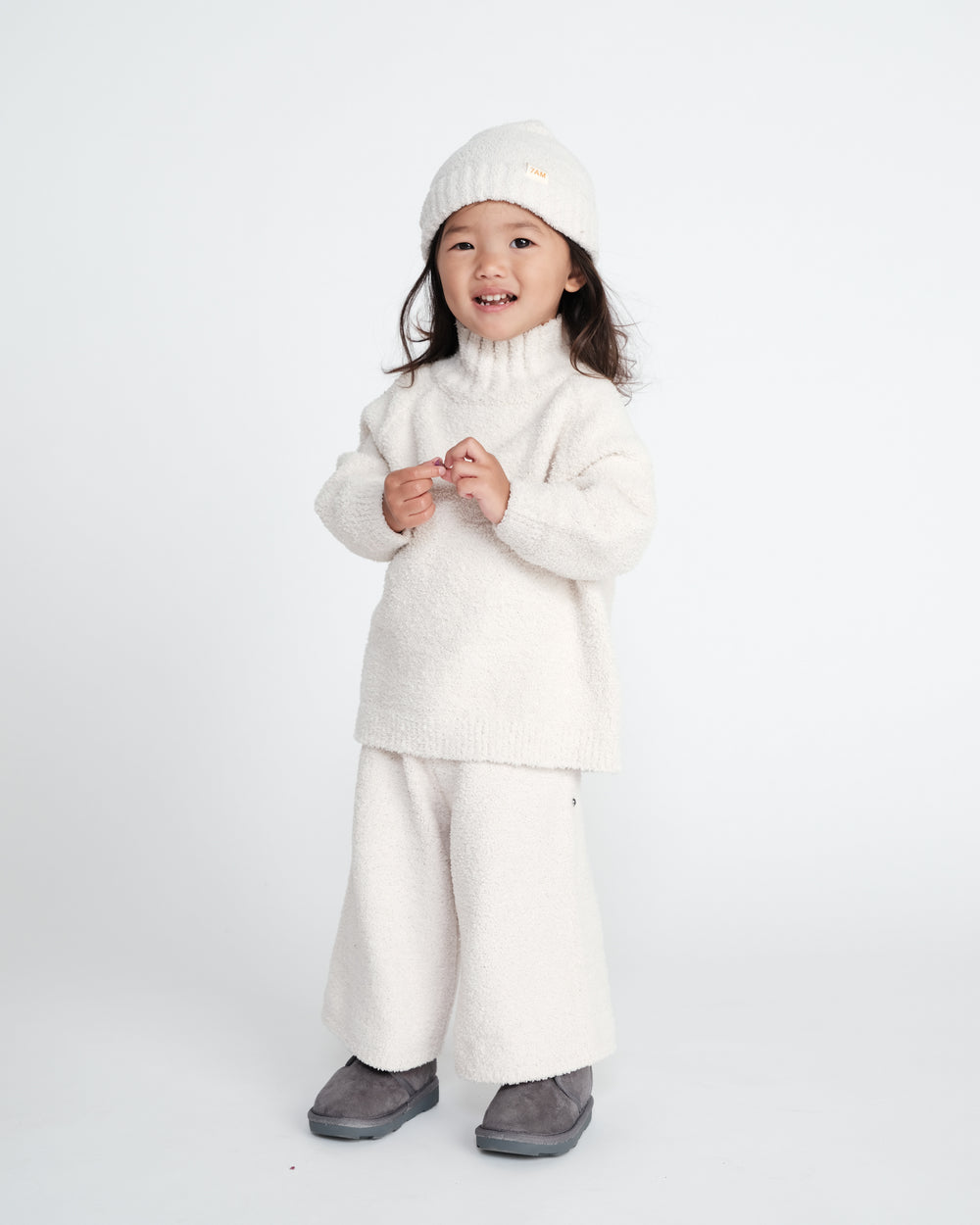 7AM Enfant Fuzzy Wide Leg Pant in Ecru