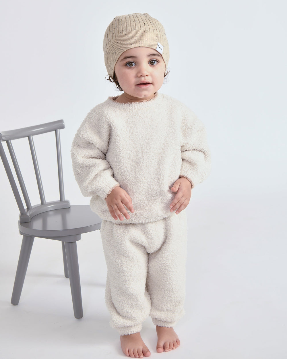 7AM Enfant Fuzzy Boxy Lounge Pant in Ecru