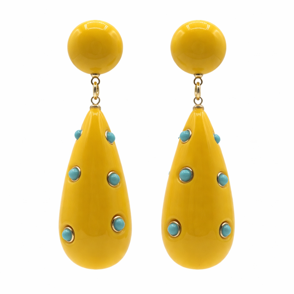 Michael Nash Jewelry Kathryn Yellow And Turquoise Drop Polka Dot Earrings