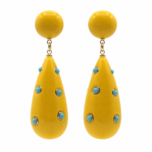 Michael Nash Jewelry Kathryn Yellow And Turquoise Drop Polka Dot Earrings