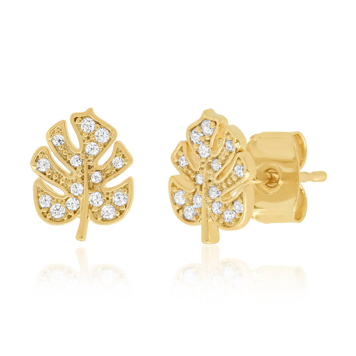 Tai Jewelry - Pave Leaf Studs