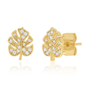 Tai Jewelry - Pave Leaf Studs