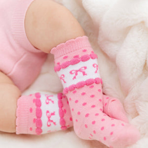 Little Stocking Co Pink Bow Scalloped Knee Socks