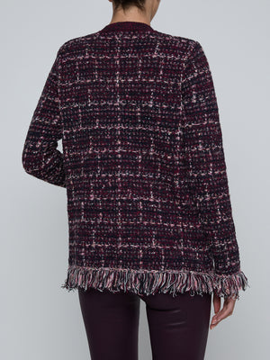 L'Agence Kastoria Fringe Trim Cardigan in Black/Malbec